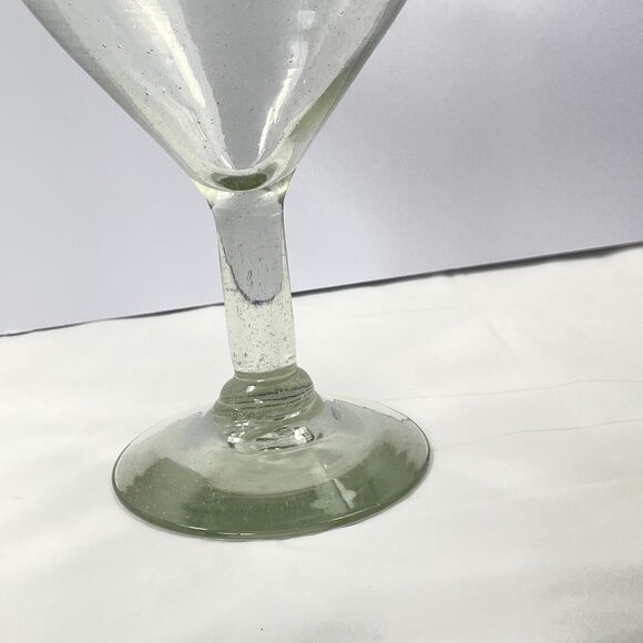 8”Mexican Vtg Hand Blown Glass Cobalt Blue Rim & Base GIANT Martini Glass 32 oz - Picture 9 of 9